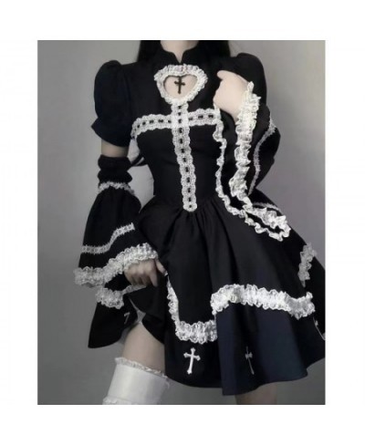 Harajuku Maid Kawaii Lolita Dress Women Costumes Hollow Out Aesthetic Cosplay Lace Trim Y2k Clothes Anime Dresses Woman $58.1...