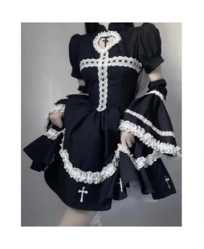 Harajuku Maid Kawaii Lolita Dress Women Costumes Hollow Out Aesthetic Cosplay Lace Trim Y2k Clothes Anime Dresses Woman $58.1...