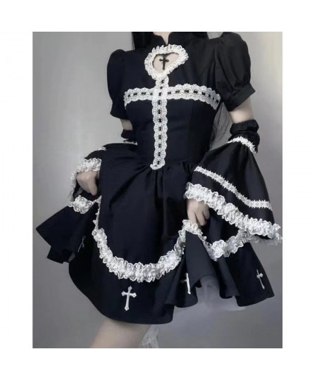 Harajuku Maid Kawaii Lolita Dress Women Costumes Hollow Out Aesthetic Cosplay Lace Trim Y2k Clothes Anime Dresses Woman $58.1...