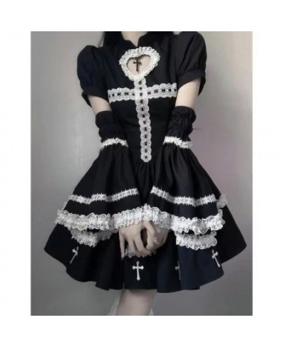 Harajuku Maid Kawaii Lolita Dress Women Costumes Hollow Out Aesthetic Cosplay Lace Trim Y2k Clothes Anime Dresses Woman $58.1...