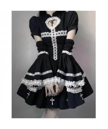 Harajuku Maid Kawaii Lolita Dress Women Costumes Hollow Out Aesthetic Cosplay Lace Trim Y2k Clothes Anime Dresses Woman $58.1...