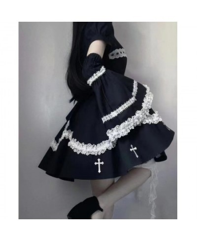 Harajuku Maid Kawaii Lolita Dress Women Costumes Hollow Out Aesthetic Cosplay Lace Trim Y2k Clothes Anime Dresses Woman $58.1...