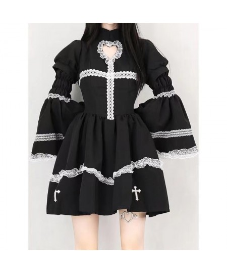 Harajuku Maid Kawaii Lolita Dress Women Costumes Hollow Out Aesthetic Cosplay Lace Trim Y2k Clothes Anime Dresses Woman $58.1...