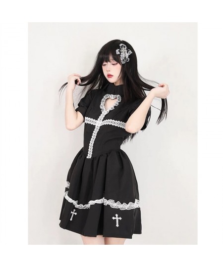 Harajuku Maid Kawaii Lolita Dress Women Costumes Hollow Out Aesthetic Cosplay Lace Trim Y2k Clothes Anime Dresses Woman $58.1...