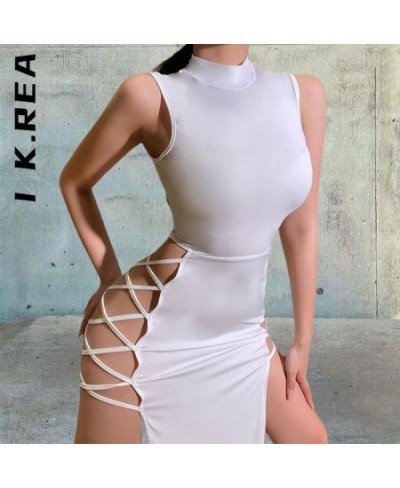 80% polyester Women Summer Lace Up Bandage Party Dress Side Split Wrap Dresses Sexy Slim Clubwear Party Long Vestidos $24.74 ...