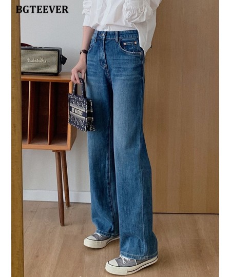 Casual Loose Long Denim Jeans Pants for Women High Waist Single Button Ladies Wide Leg Jeans Trousers $53.10 - Jeans