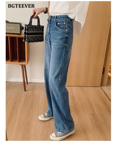 Casual Loose Long Denim Jeans Pants for Women High Waist Single Button Ladies Wide Leg Jeans Trousers $53.10 - Jeans