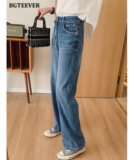 Casual Loose Long Denim Jeans Pants for Women High Waist Single Button Ladies Wide Leg Jeans Trousers $53.10 - Jeans