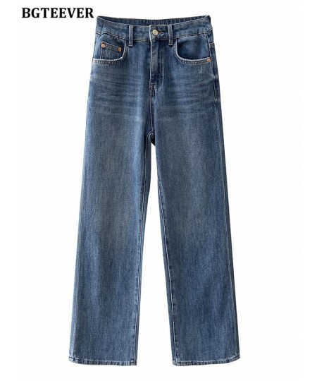 Casual Loose Long Denim Jeans Pants for Women High Waist Single Button Ladies Wide Leg Jeans Trousers $53.10 - Jeans