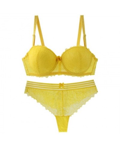 New Sexy Lace Floral Bras Set Women Bow Push Up Underwear Yellow Black White Red Pink Green ABCDE Cup Female Lingerie $21.81 ...