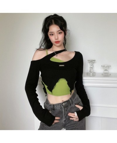 Y2k Vintage T-shirt Grunge Tie Dye Crop Tops 2-piece Women Casual Camis T-shirt Streetwear Long Sleeve Lace Up Tee Top $31.48...