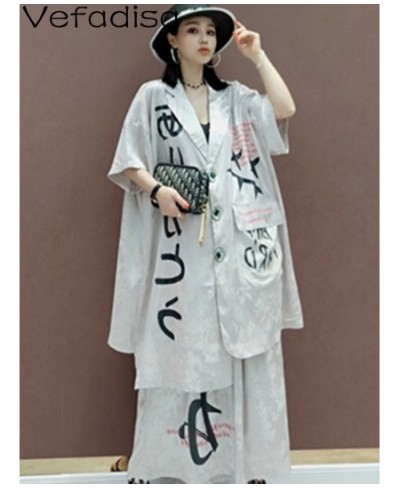 2023 Summer Short Sleeve Printing Lapel Shirt + Elastic Waist Leisure Wide Leg Pants Sets Black Apricot Women's LHX3973 $96.0...