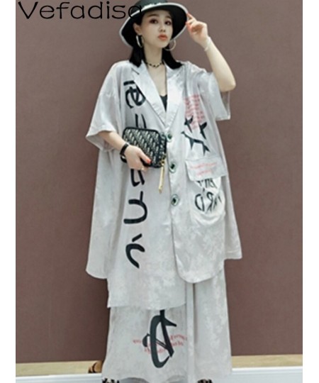 2023 Summer Short Sleeve Printing Lapel Shirt + Elastic Waist Leisure Wide Leg Pants Sets Black Apricot Women's LHX3973 $96.0...