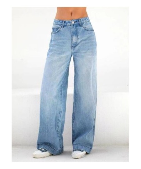 Women's Jeans 2023 Summer Vintage High Waist Ladies Straight Denim Pants Fashion Solid Colour Wide Leg Female Trouser $53.65 ...