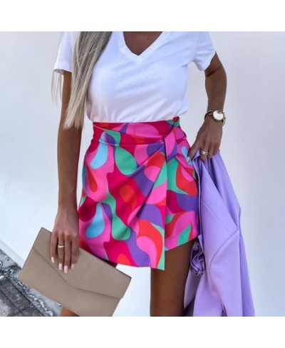 Fashion Geometric Printed Shorts Pants 2023 Summer Elegant High Waist Pleated Skirts Short Women Casual Straight Short Trouse...