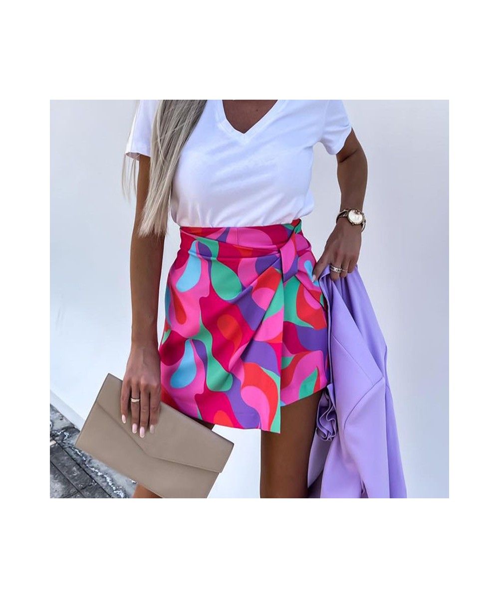 Fashion Geometric Printed Shorts Pants 2023 Summer Elegant High Waist Pleated Skirts Short Women Casual Straight Short Trouse...