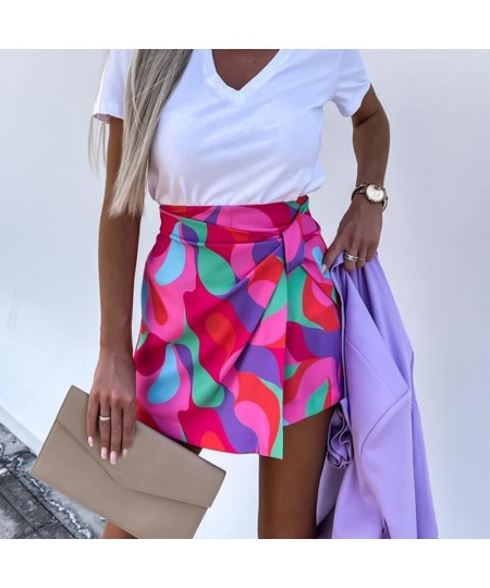 Fashion Geometric Printed Shorts Pants 2023 Summer Elegant High Waist Pleated Skirts Short Women Casual Straight Short Trouse...