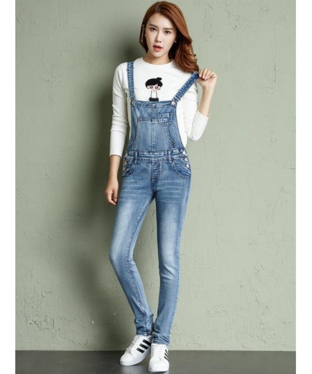 2023 Spring and Autumn High Waist Elastic Slim Fit Student One Piece Sling Jeans Small Feet Denim Strap Pants $59.05 - Jeans