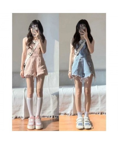 Sweet Pink Denim Suspenders Women Female Summer Fashion Clothes Students Cute High-Waist Versatile Casual Shorts Jeans $81.46...