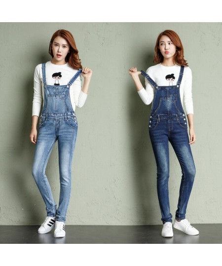 2023 Spring and Autumn High Waist Elastic Slim Fit Student One Piece Sling Jeans Small Feet Denim Strap Pants $59.05 - Jeans