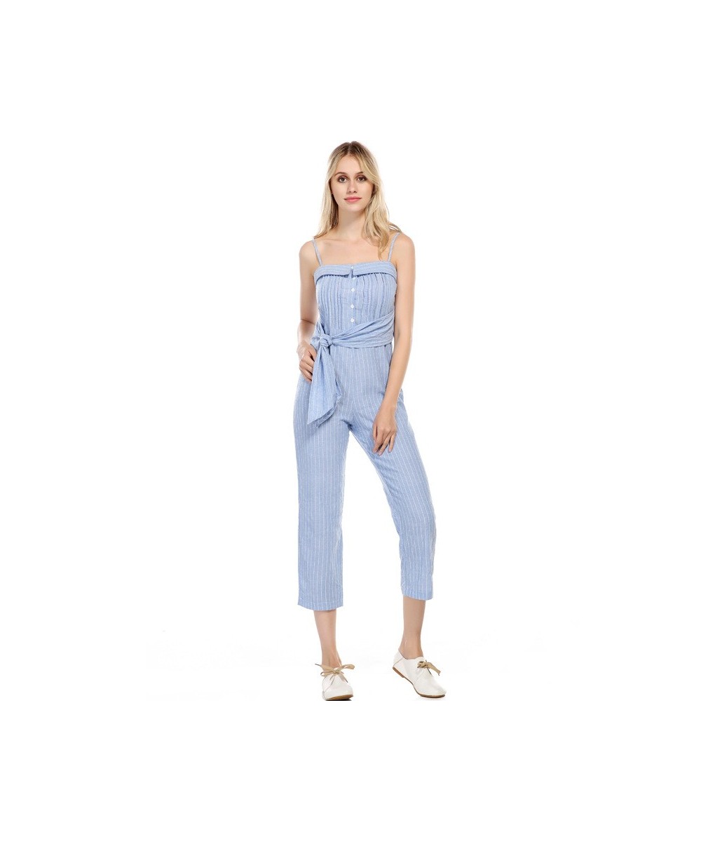 Summer Sleeveless Jumpsuits Striped Female Sexy Off Shoulder Jumpsuits Casual Lace-Up Lady Beach Rompers $47.50 - Jumpsuits