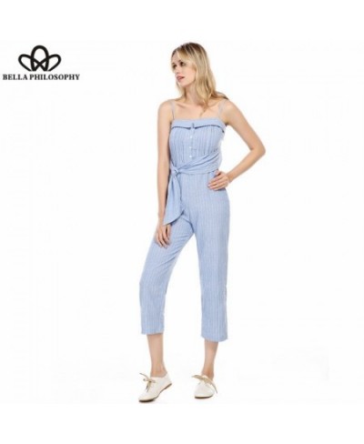 Summer Sleeveless Jumpsuits Striped Female Sexy Off Shoulder Jumpsuits Casual Lace-Up Lady Beach Rompers $47.50 - Jumpsuits