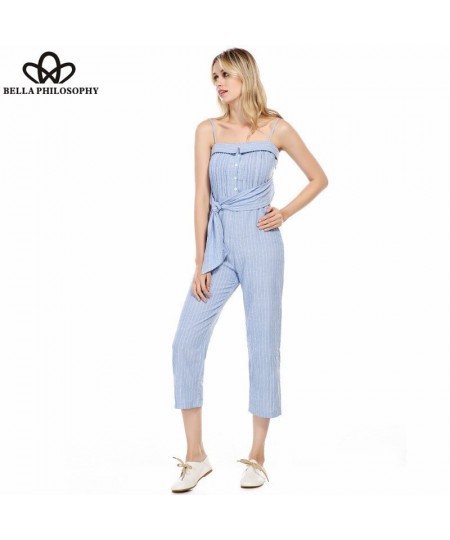 Summer Sleeveless Jumpsuits Striped Female Sexy Off Shoulder Jumpsuits Casual Lace-Up Lady Beach Rompers $47.50 - Jumpsuits