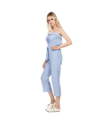 Summer Sleeveless Jumpsuits Striped Female Sexy Off Shoulder Jumpsuits Casual Lace-Up Lady Beach Rompers $47.50 - Jumpsuits