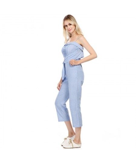 Summer Sleeveless Jumpsuits Striped Female Sexy Off Shoulder Jumpsuits Casual Lace-Up Lady Beach Rompers $47.50 - Jumpsuits