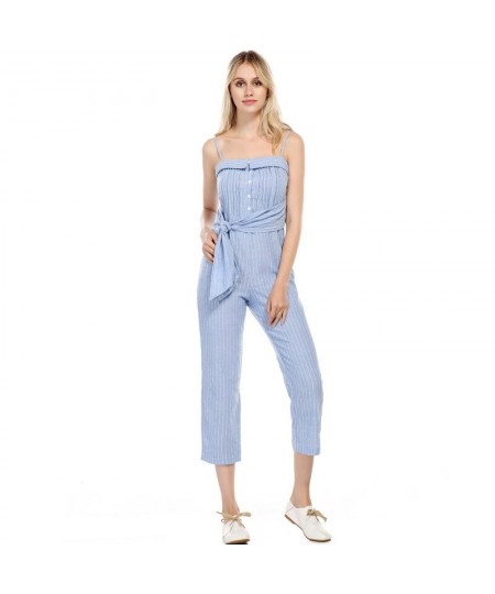 Summer Sleeveless Jumpsuits Striped Female Sexy Off Shoulder Jumpsuits Casual Lace-Up Lady Beach Rompers $47.50 - Jumpsuits