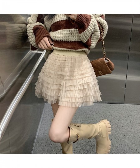 Vintage Cute Mesh Skirts Women Summer Autumn High Waist Big Swing Tutu Skirts Multi-Layer Skirt Jupe Femme $41.43 - Skirts