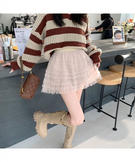 Vintage Cute Mesh Skirts Women Summer Autumn High Waist Big Swing Tutu Skirts Multi-Layer Skirt Jupe Femme $41.43 - Skirts