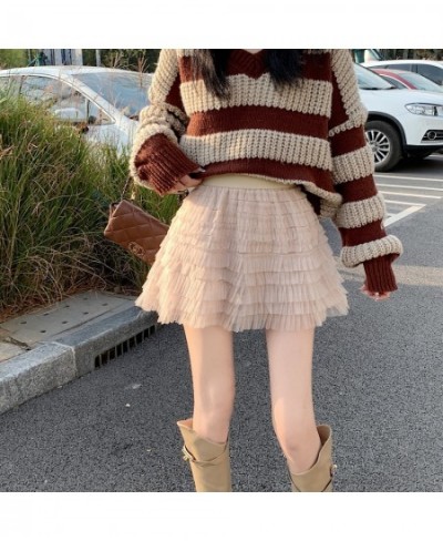 Vintage Cute Mesh Skirts Women Summer Autumn High Waist Big Swing Tutu Skirts Multi-Layer Skirt Jupe Femme $41.43 - Skirts