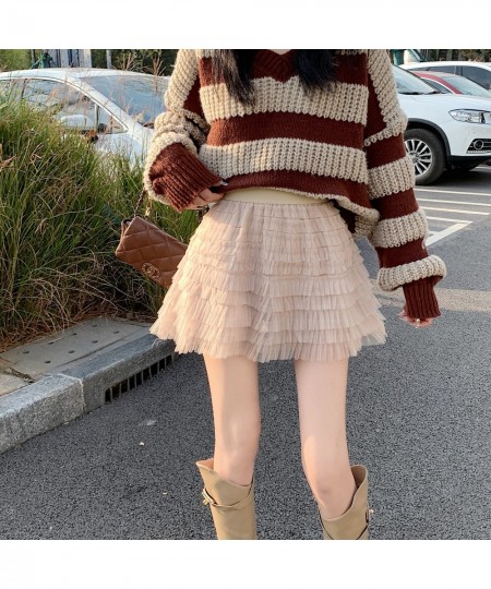 Vintage Cute Mesh Skirts Women Summer Autumn High Waist Big Swing Tutu Skirts Multi-Layer Skirt Jupe Femme $41.43 - Skirts