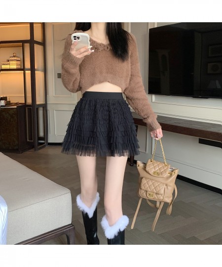 Vintage Cute Mesh Skirts Women Summer Autumn High Waist Big Swing Tutu Skirts Multi-Layer Skirt Jupe Femme $41.43 - Skirts