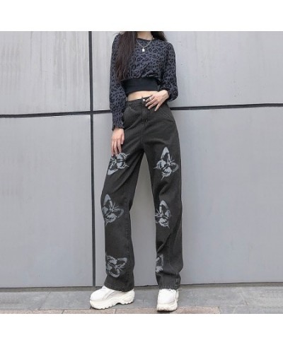 Women High Waisted Jeans Butterfly Print Straight Wide Leg Denim Pants Baggy Loose Casual Trousers Streetwear 2022 Spring New...