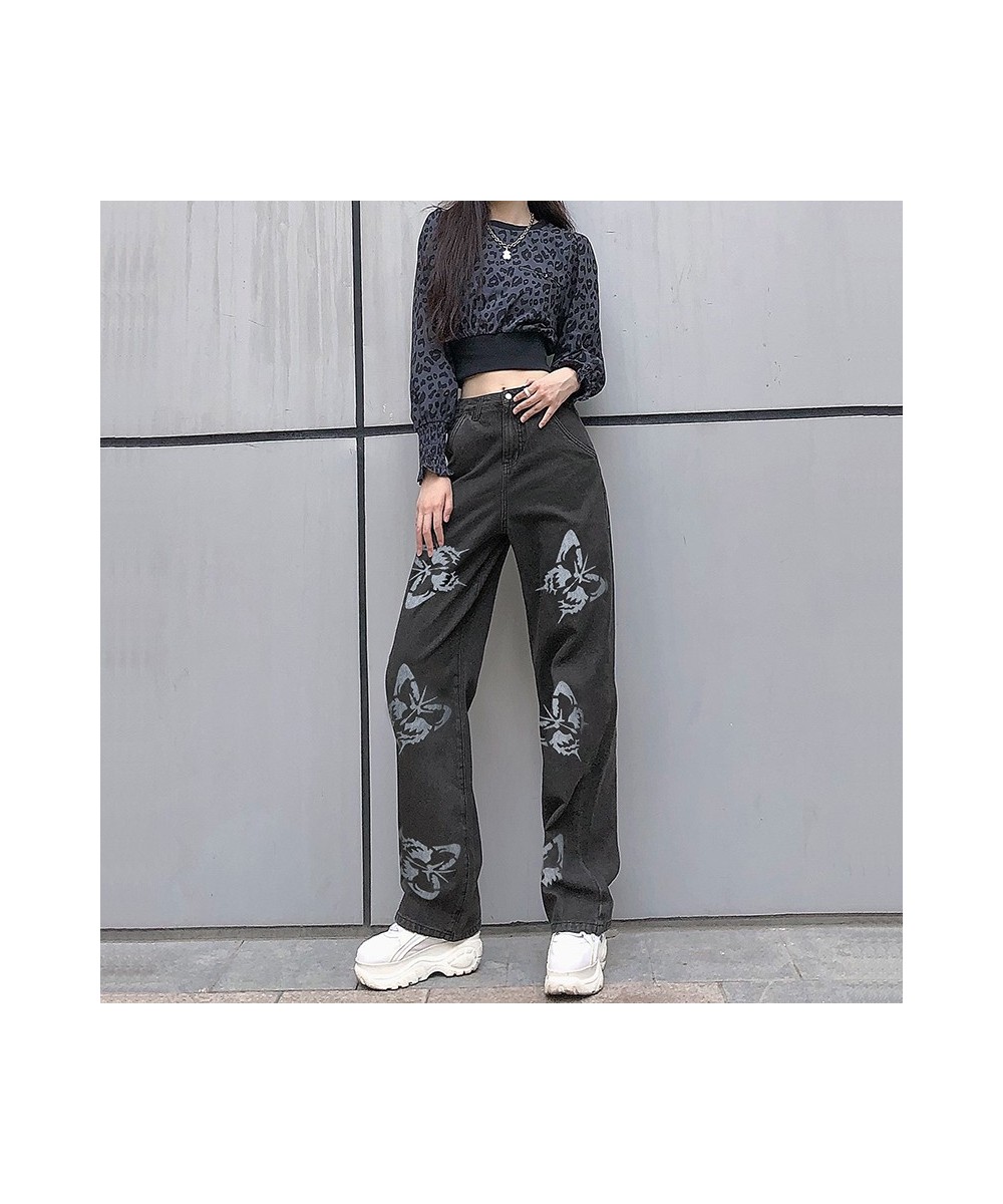 Women High Waisted Jeans Butterfly Print Straight Wide Leg Denim Pants Baggy Loose Casual Trousers Streetwear 2022 Spring New...