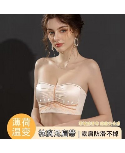 Women's Strapless Non-slip underwear Women's Gathering Anti-sagging Invisible Beautiful Back Bra Cover Off-Shoulder Bra $25.6...