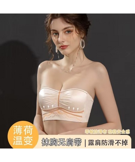 Women's Strapless Non-slip underwear Women's Gathering Anti-sagging Invisible Beautiful Back Bra Cover Off-Shoulder Bra $25.6...