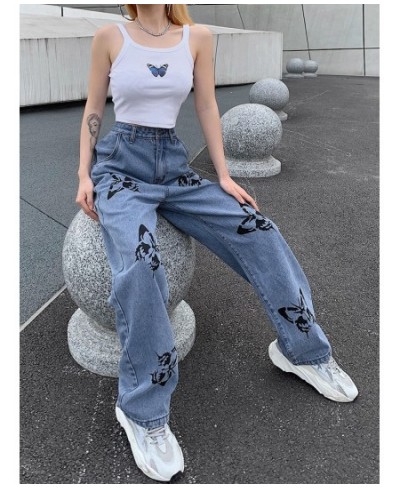 Women High Waisted Jeans Butterfly Print Straight Wide Leg Denim Pants Baggy Loose Casual Trousers Streetwear 2022 Spring New...