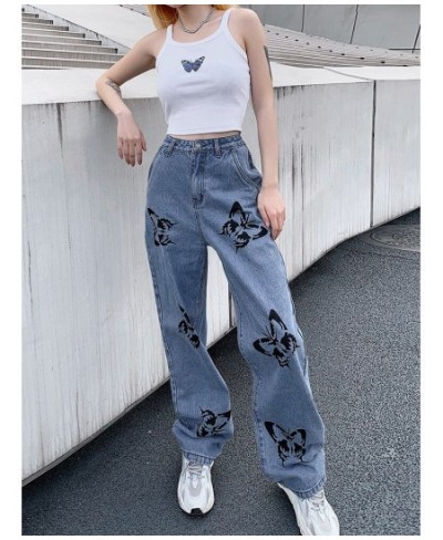 Women High Waisted Jeans Butterfly Print Straight Wide Leg Denim Pants Baggy Loose Casual Trousers Streetwear 2022 Spring New...