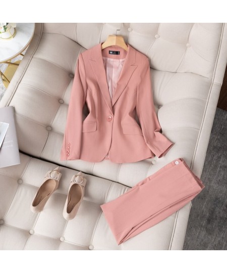 Professional Pink Pants Suit 2022 Spring New Fashion Long Sleeve Blazer and Trousers Office Ladies Temperament Work Wear $92....