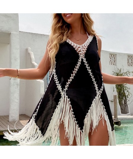 Backless Cover Up With Tassels Sexy V-neck Halter Beach Dress Women 2022 Summer Bathing Suit Beachwear $36.85 - Swimsuit