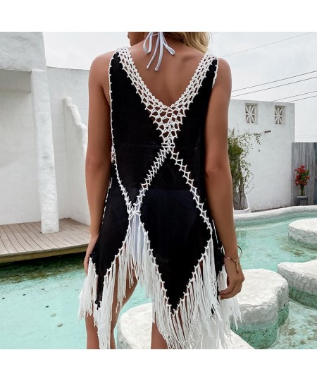 Backless Cover Up With Tassels Sexy V-neck Halter Beach Dress Women 2022 Summer Bathing Suit Beachwear $36.85 - Swimsuit