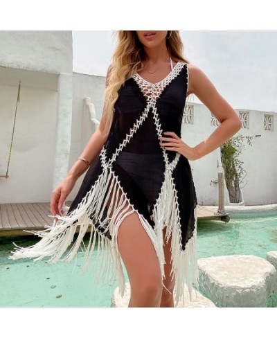 Backless Cover Up With Tassels Sexy V-neck Halter Beach Dress Women 2022 Summer Bathing Suit Beachwear $36.85 - Swimsuit