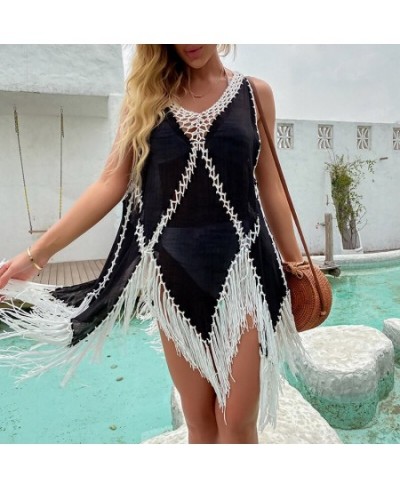 Backless Cover Up With Tassels Sexy V-neck Halter Beach Dress Women 2022 Summer Bathing Suit Beachwear $36.85 - Swimsuit