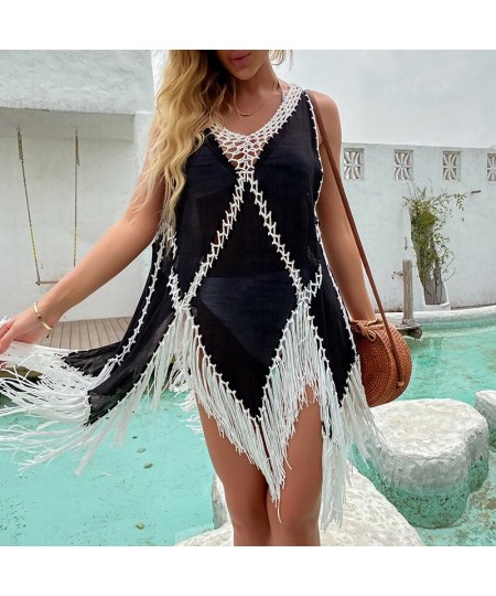 Backless Cover Up With Tassels Sexy V-neck Halter Beach Dress Women 2022 Summer Bathing Suit Beachwear $36.85 - Swimsuit