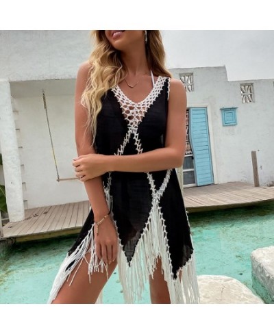 Backless Cover Up With Tassels Sexy V-neck Halter Beach Dress Women 2022 Summer Bathing Suit Beachwear $36.85 - Swimsuit