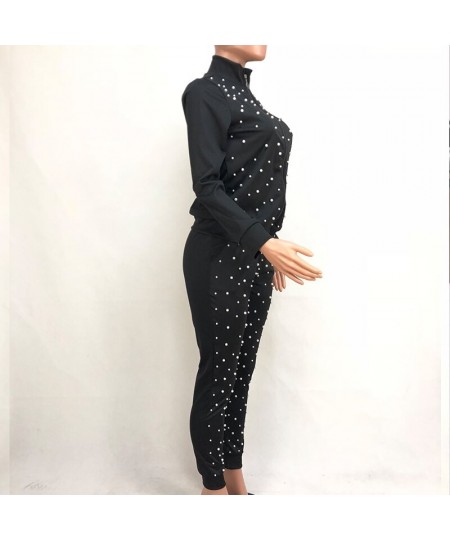 Two Piece Set Pearls Tracksuit Beads Leisure Jogger Pants Women Sweat Suits Outfits Loungewear Cold Fall Clothes 2 Piece Set ...