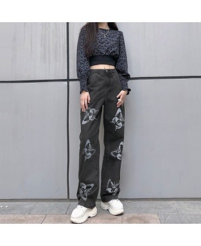 Women High Waisted Jeans Butterfly Print Straight Wide Leg Denim Pants Baggy Loose Casual Trousers Streetwear 2022 Spring New...